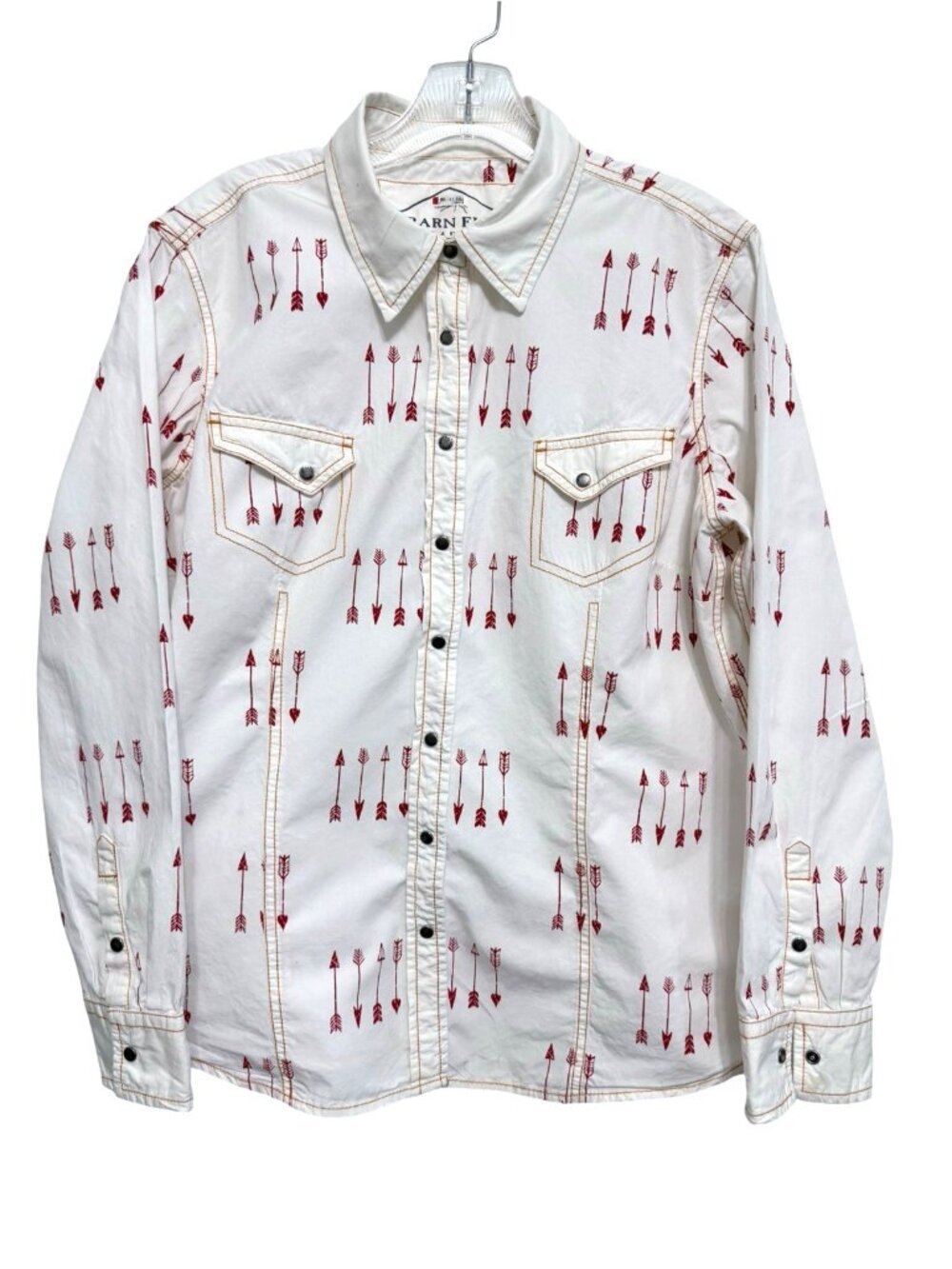 Barn Fly Shirt Womens XL White Red Arrow Print Snap Western Cowgirl Yellowstone - Picture 10 of 10